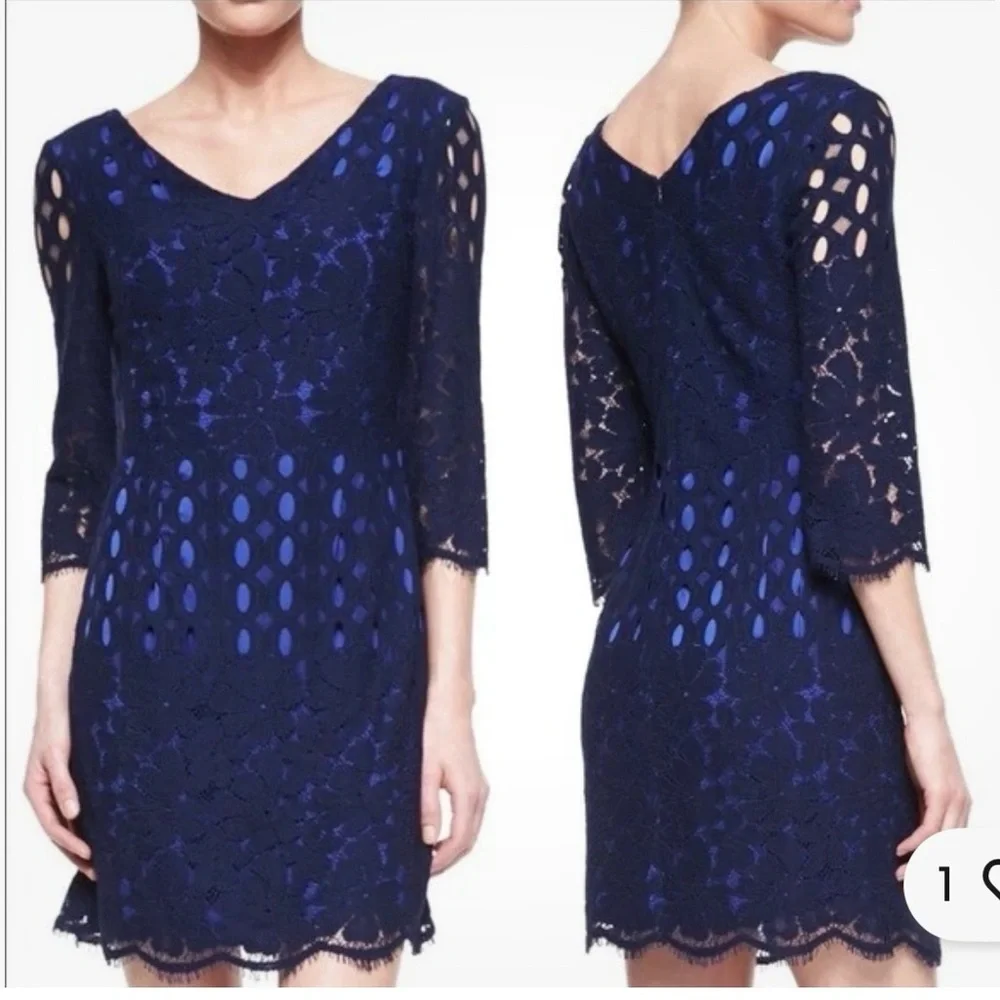 Lilly Pulitzer Macon Whitaker lace tunic dress in navy - Picture 1 of 9